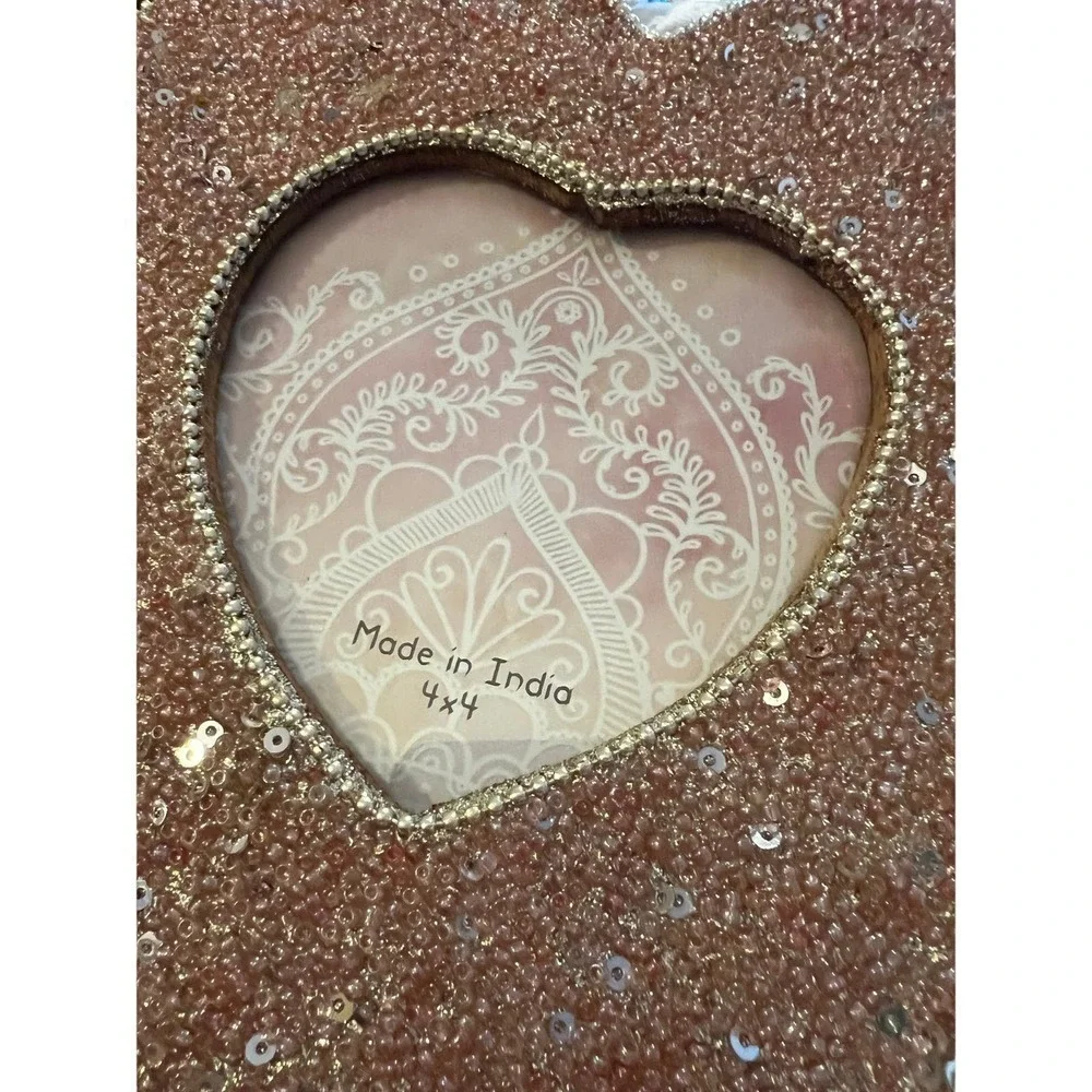 Heart Shaped Wooden Photo Frame with Beads Decoration